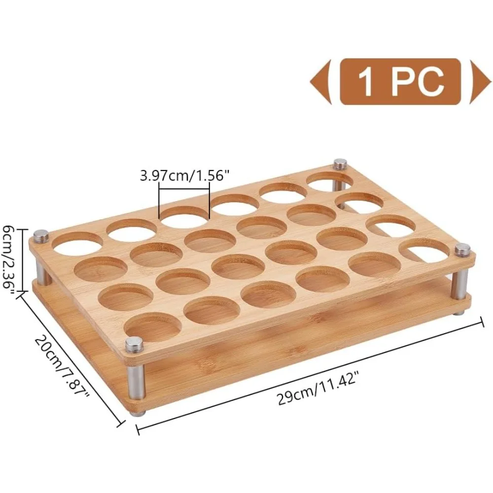 24-Hole Bamboo Wine Glass Organizer Holder, Rectangle Serving Tray Rack Shot Glass Serving Trays Beer Wine Glass Display