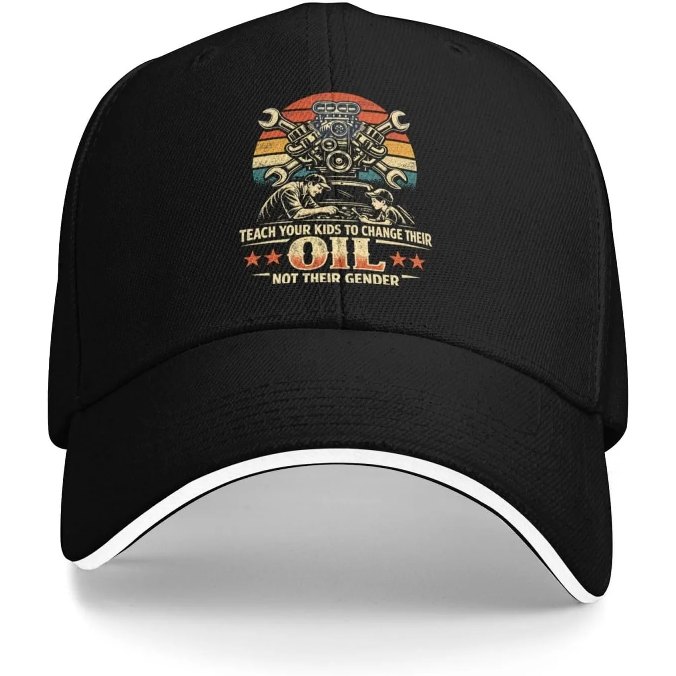 Mechanic Engine Teach Kids Change Oil Baseball Cap Vintage Distressed Casual Sun Protection Adult Cap