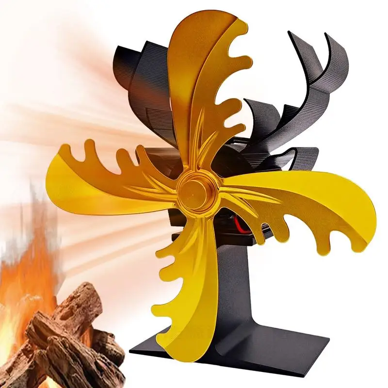 

Wood Stove Fan Non Electric 4 Leaf Pellet Stove Fan Reindeer Shaped Thermal Fan Heat Powered Heater Stove Fan Non Electric