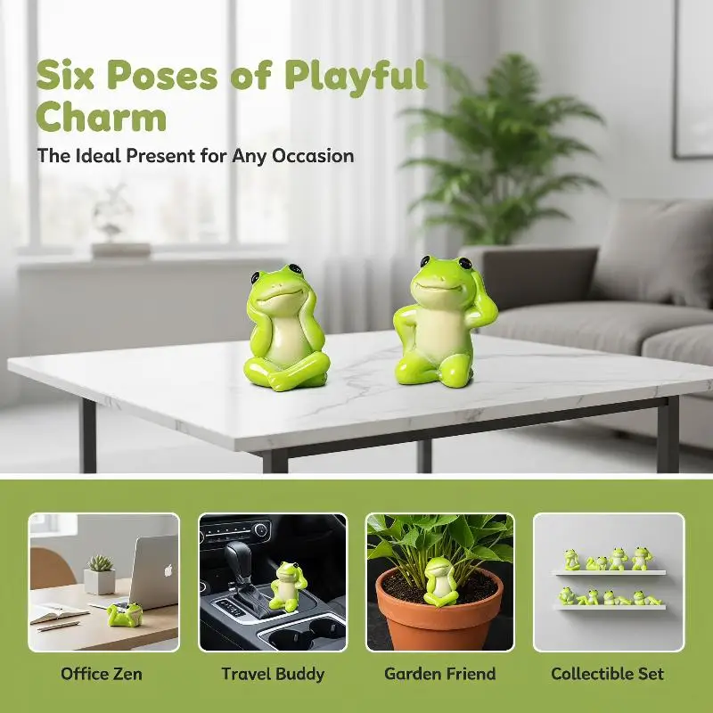 Figurines en résine de grenouilles miniatures Kawaii, lot de 6, poses créatives et relaxantes pour la décoration de bureau, cadeau pour enfants