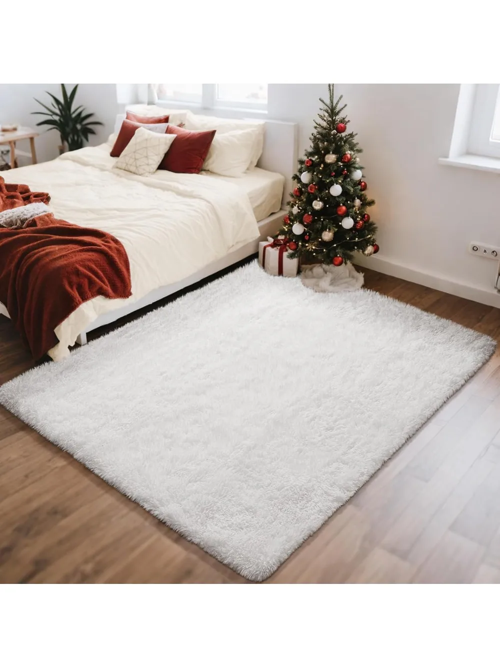 

Белый пушистый коврик Shag 4x6 футов — мягкий, нечеткий плюш для декора спальни и детской комнаты