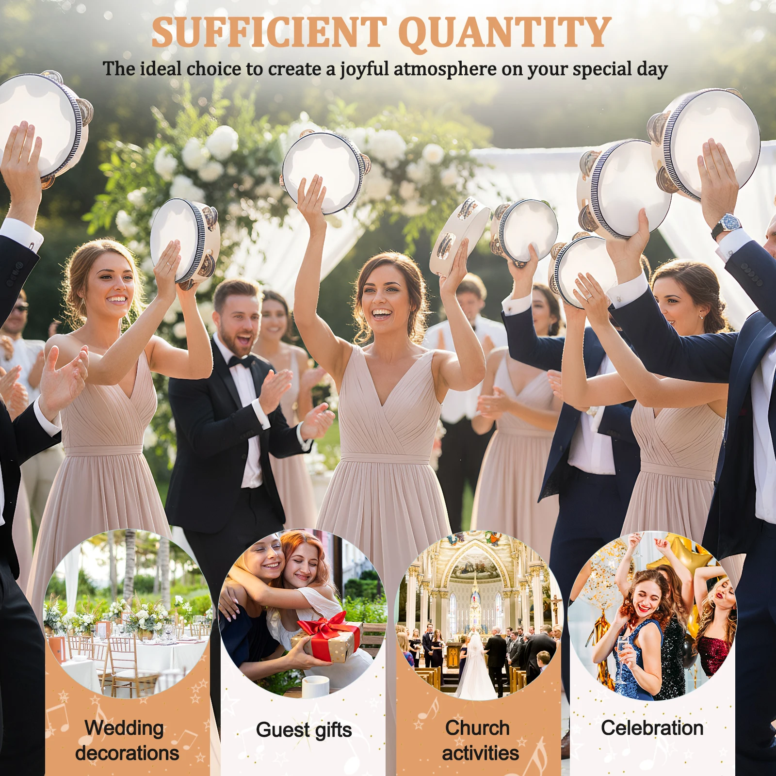 

100 Pcs 4 Inch Musical Educational Drum Instrument with Metal Jingles Tambourine Musical Instrument for Church Wedding Party