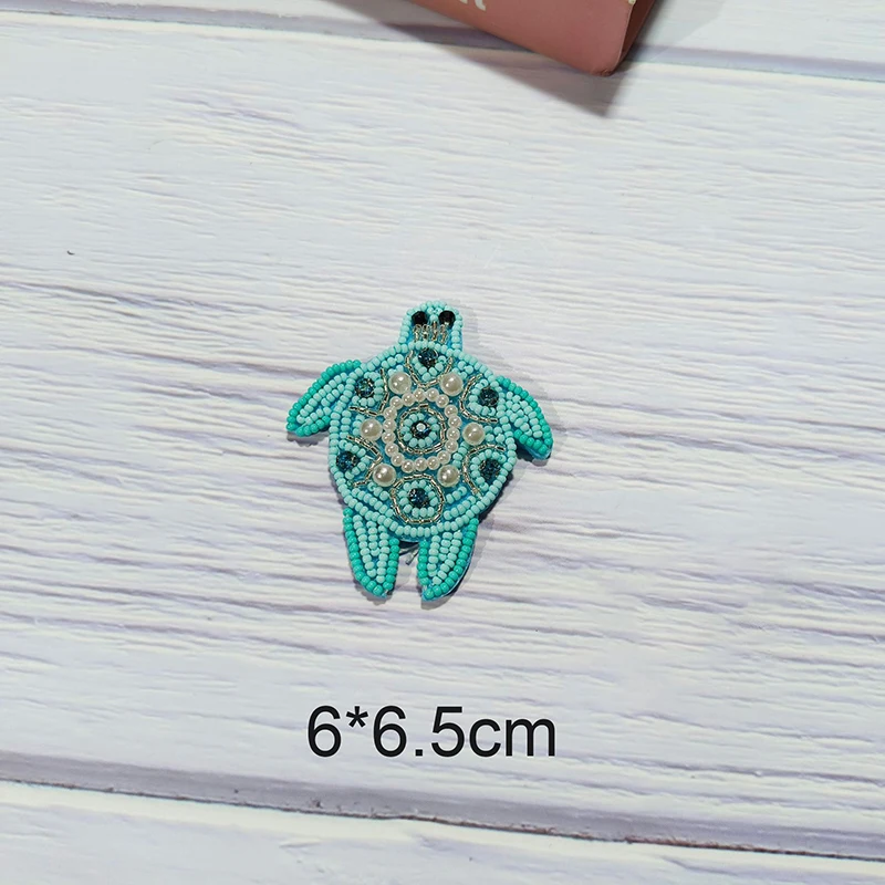 1 Piece Sew on Beaded Patch Cute Sea Turtle Seahorse Starfish Dolphin Jellyfish Patch for Garment DIY Decoration