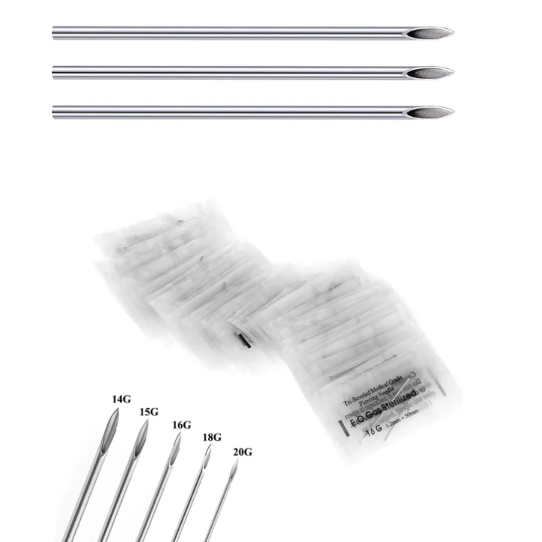 100PCS Ago per puntura del corpo 10G 14G 16G Acciaio chirurgico Sterile Orecchio Naso Ombelico Tettarelle da biberon Labbro Strumento per piercing