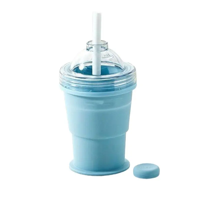 【YA】2026New Portable Foldable Ice Ball Cup With Built-in Straw Food-Grade Silicone Ice Maker Mold Summer Outdoor Travel Tumbler