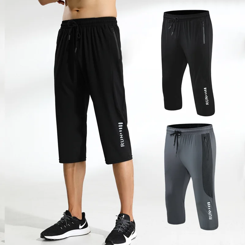 

Летние мужские спортивные брюки, леггинсы для бега, колготки, базовый слой до щиколотки, брюки для бега в тренажерном зале, фитнес-тренировочные брюки, эластичные дышащие