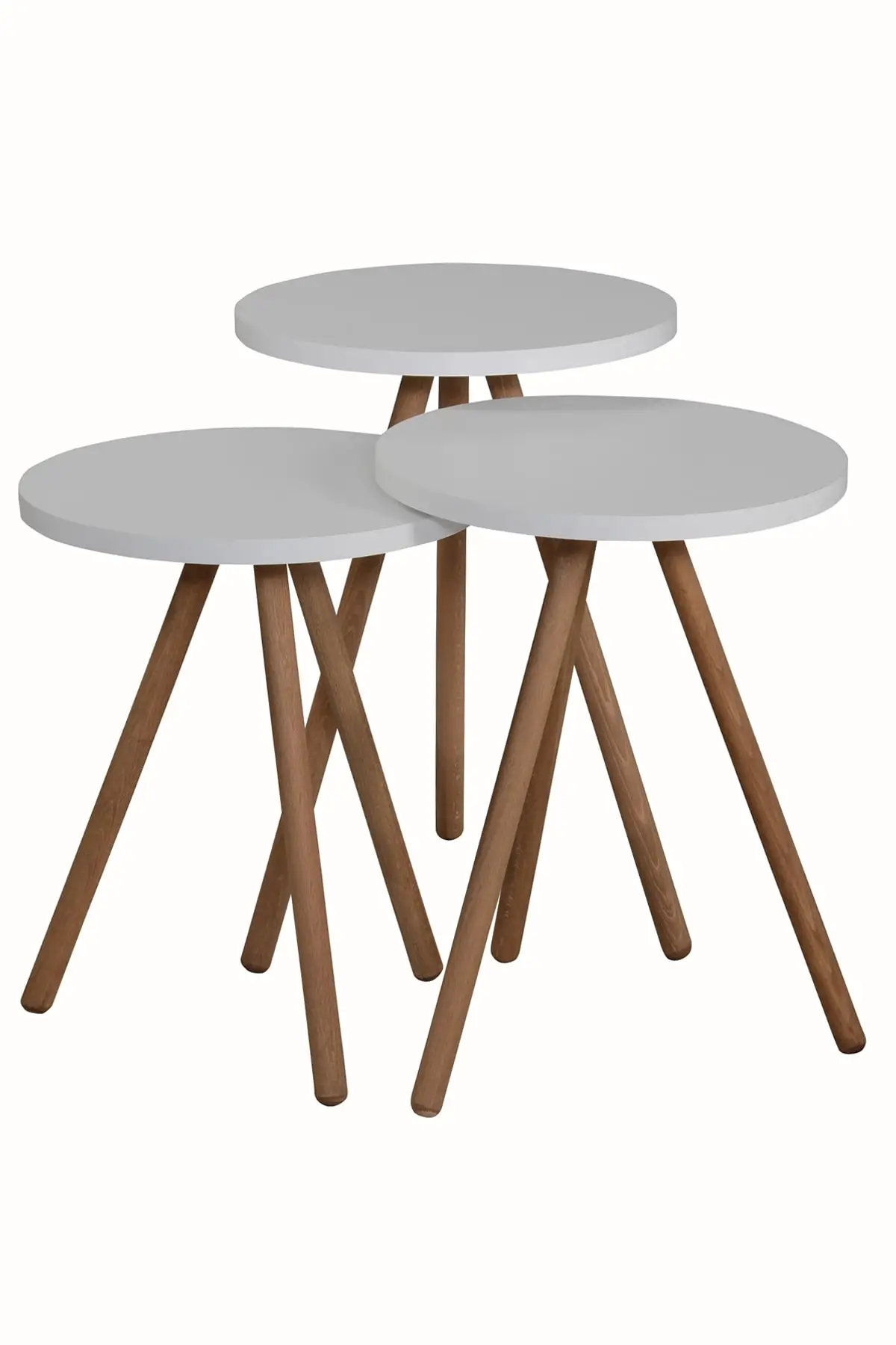 DOLBOVI Color Triple Zigon Coffee Table Wood Pedestal Round Pastel Design White Coffee Table