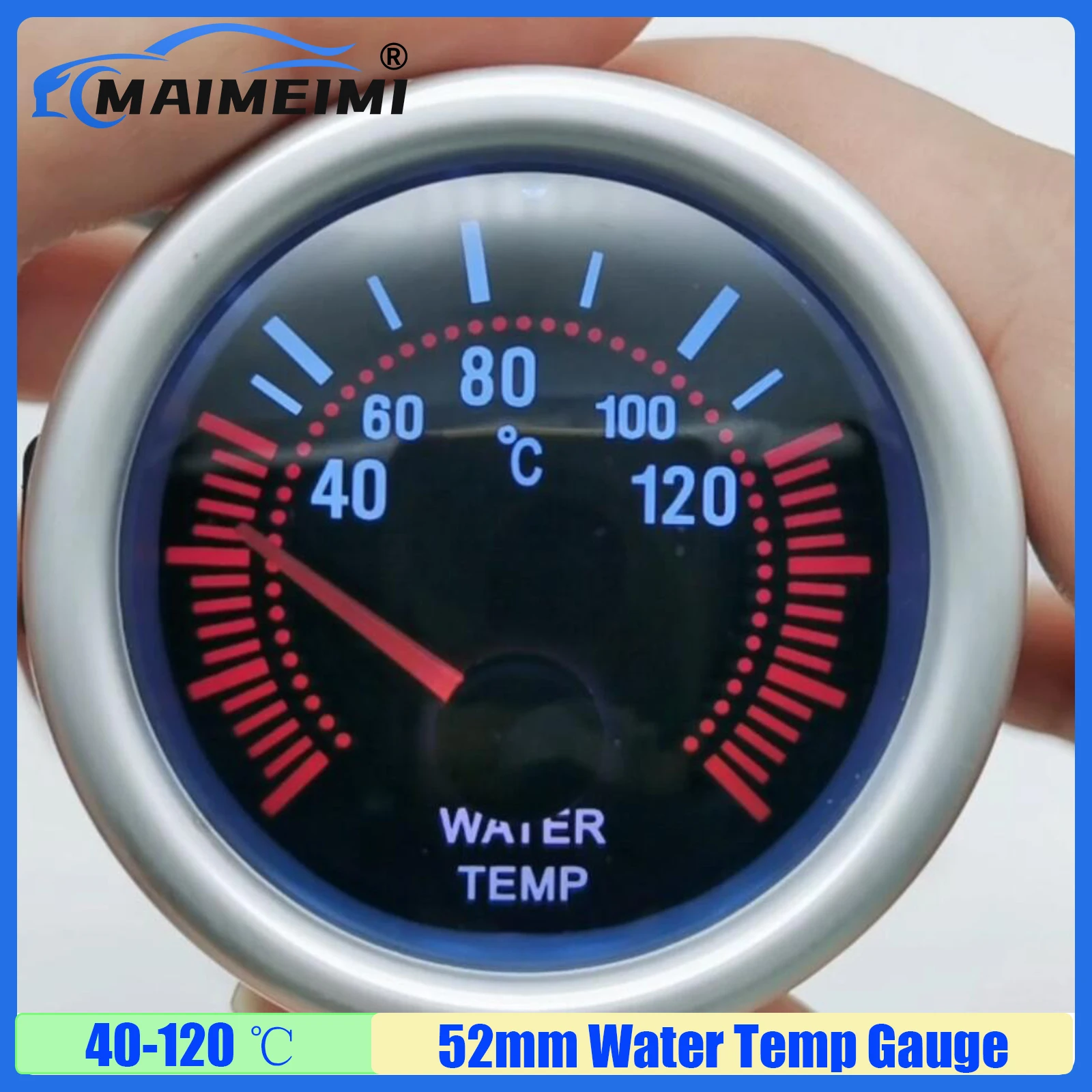 

MAIMEIMI Smoke Lens 52mm Water Temperature Gauge+Temp Joint Pipe Sensor Hose Adapter 26-40mm for Gasoline Racing Car 12V 40-120℃