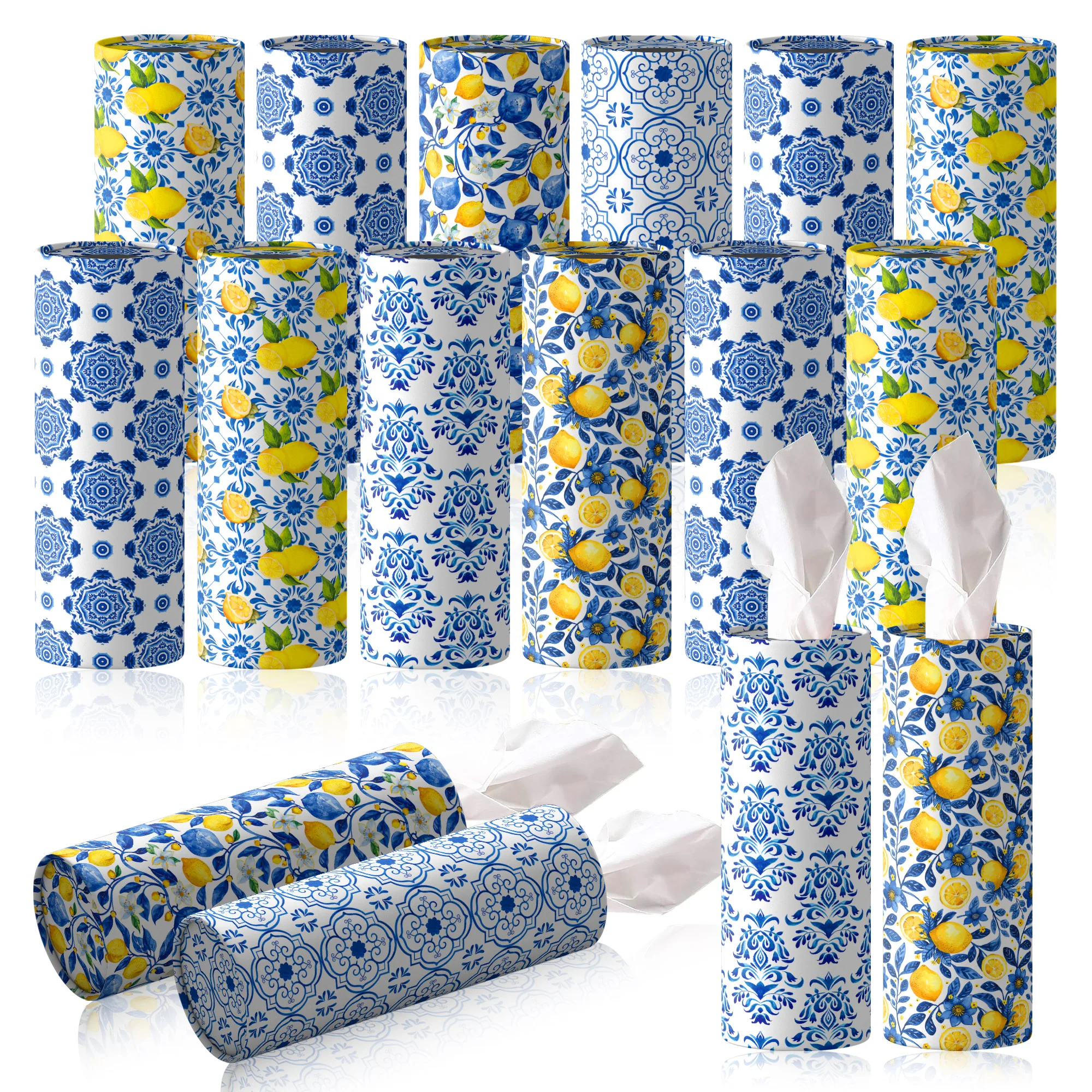 1PC Blue and white porcelain Lemon Car Cylinder Tissue Holder, Car Home Use Holder Tissue Box for Wedding Birthday Party Decor
