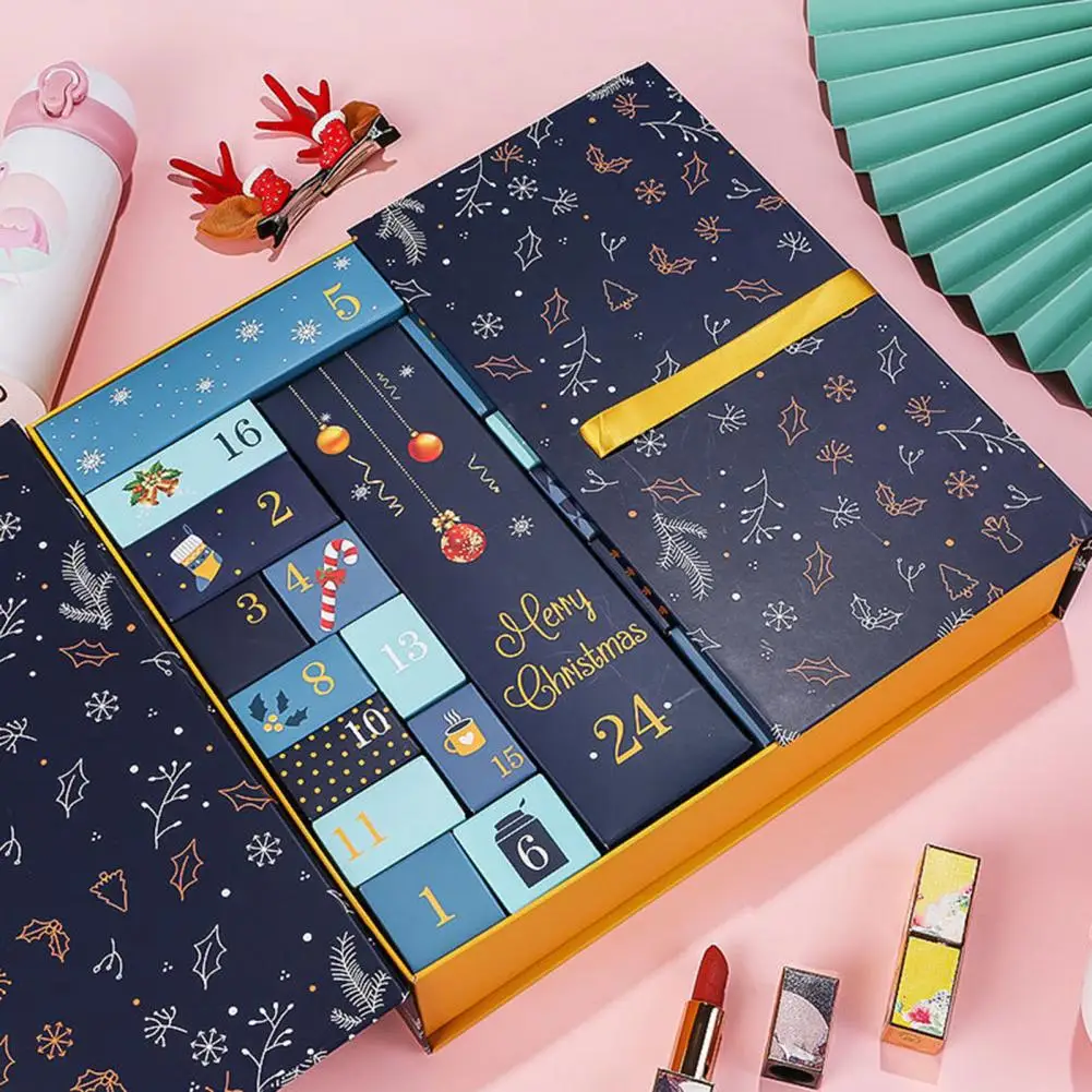 Calendario de Adviento personalizado para niños, caja de embalaje de Cuenta regresiva recargable, diseño de Navidad, 24 días
