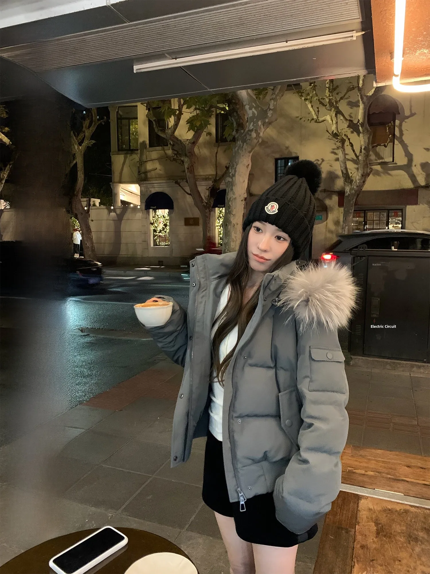 

Hhyii Iceland Time White Duck down Parka Coat Women's Winter Thickened Windproof Casual Style Fur Collar Waist-Cinching Workw...