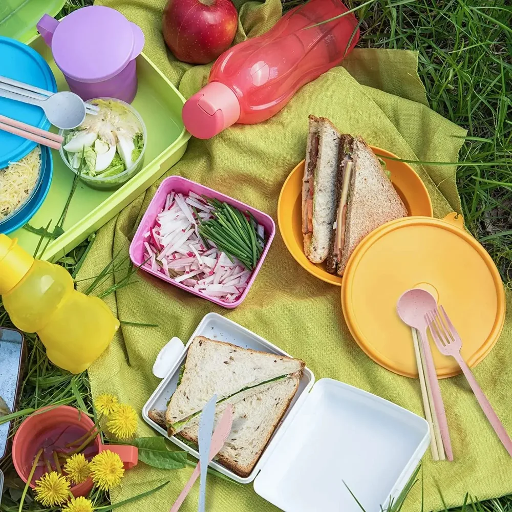 4Pcs Portable Tableware Set 4 In 1 Wheat Straw Dinnerware Cutlery Travel Tableware Picnic Dinnerware Camping Cutlery Set