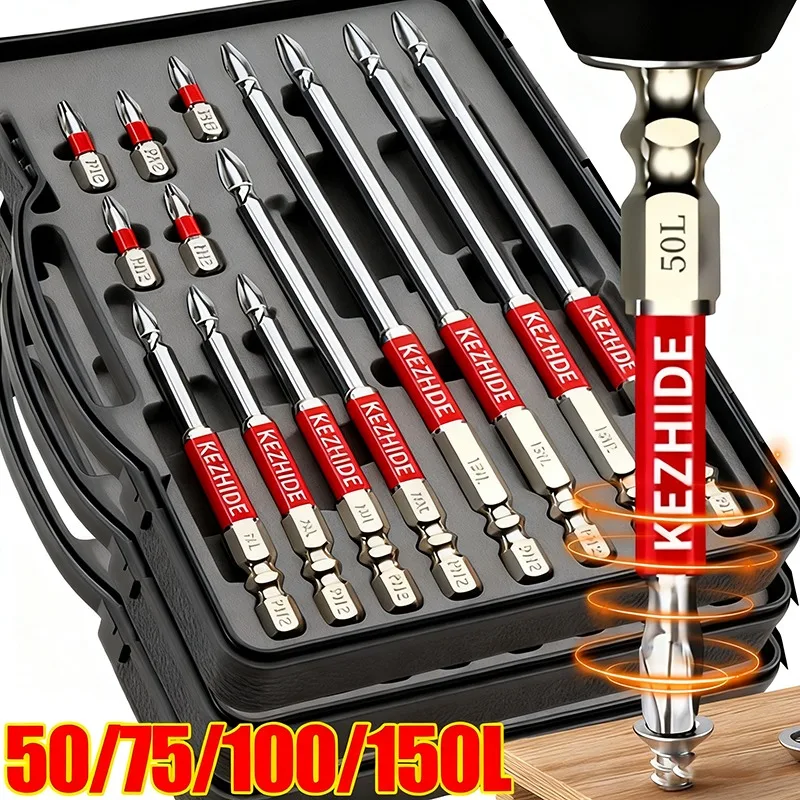 

High Magnetic Screwdriver Drill Bit Set Universal Anti-Slip Teeth Phillips Magnetic Electric Screwdriver Set Lengths 25-150mm