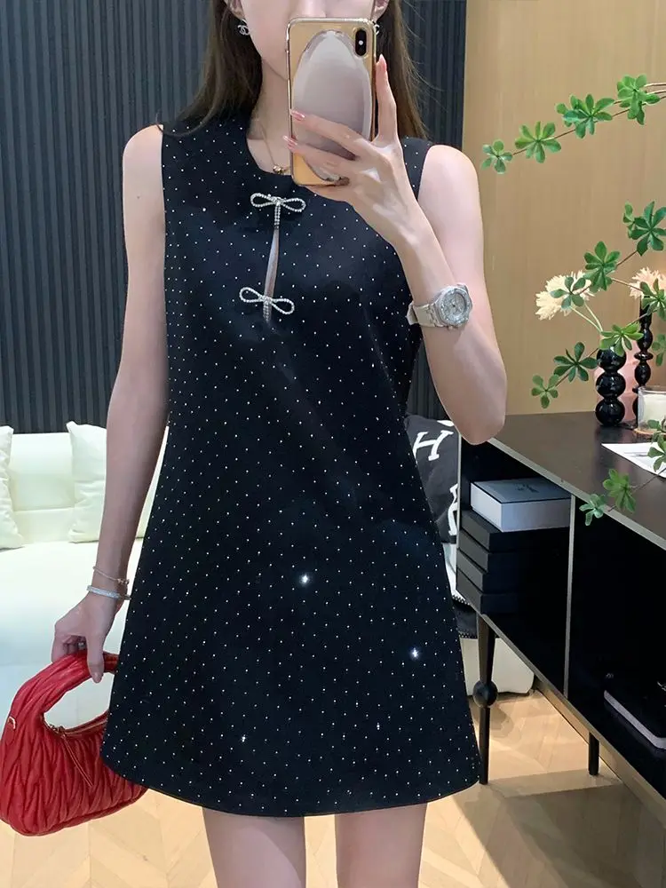 High end women's clothing, diamond studded bow, starry sky, waist hugging vest, dress for women