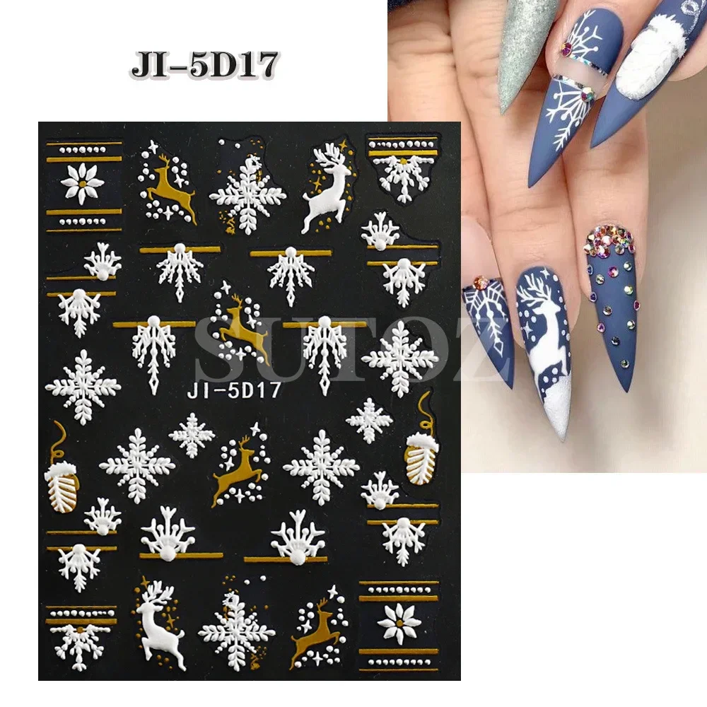 Christmas Nail Stickers Santa Claus Reindeer Penguin Snowman Design Nail Stickers Self-adhesive Cartoon Nail Art for Women&Girl