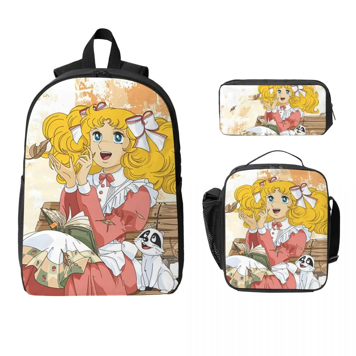 Candy Candy Anime Backpack Student BookBag School Bag Laptop Shoulder Bags 3ps Insulated Lunch Bag Pencil Case