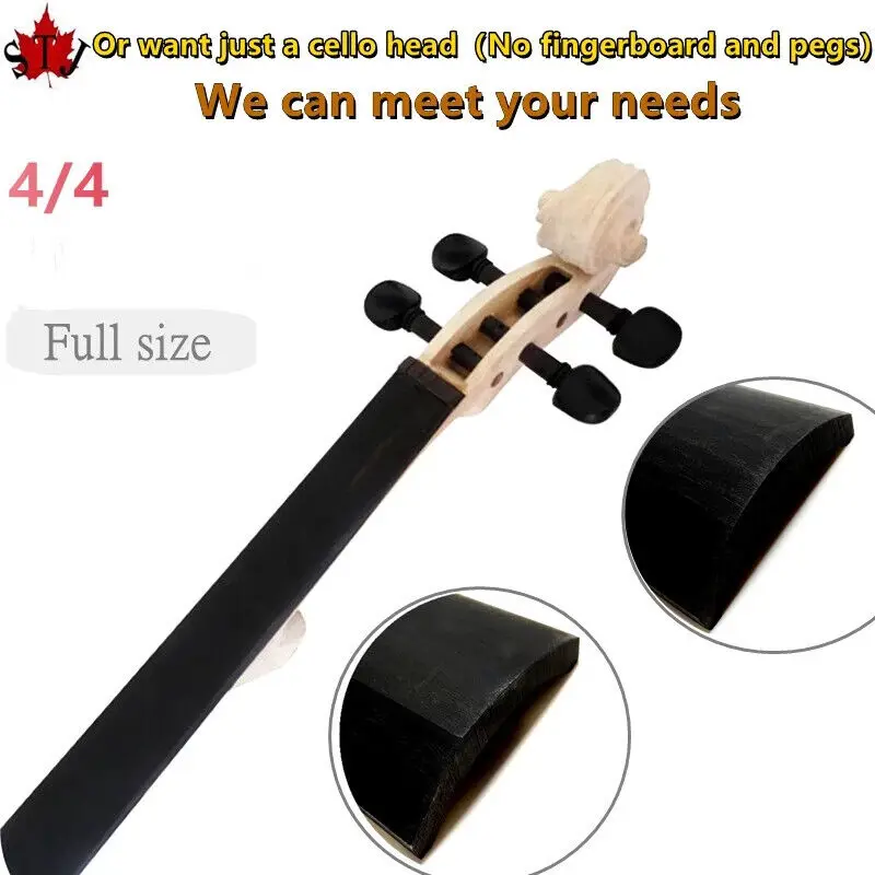 High Quality DIY Unfinished 4/4 Cello head Neck Polished Fingerboard /peg