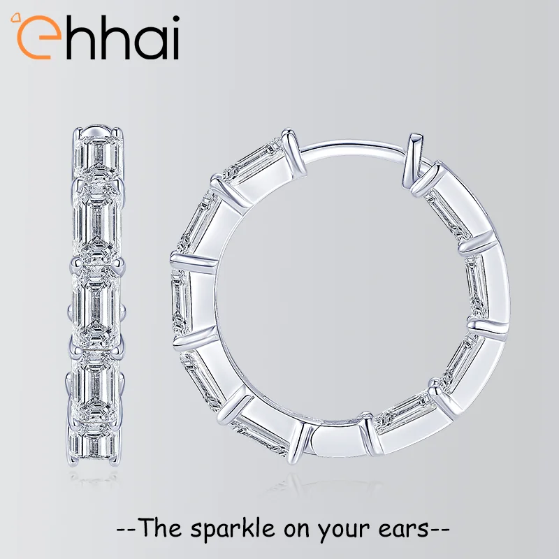 

Ehhai 3x5mm 0.5CT Emerald Cut Moissanite Hoop Earrings for Women 925 Sterling Silver Huggie Earring Fine Jewelry Gift Pendientes