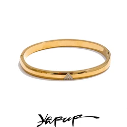 Yhpup 60mm Classy Stainless Steel Exquisite Zircon Round Bracelet Bangle Waterproof Texture Minimalist Charm Wrist Jewelry Gift