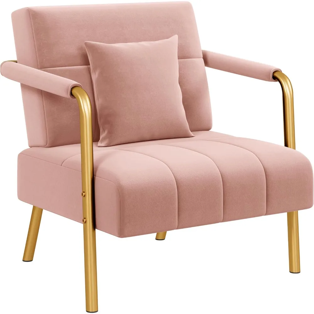 

Velvet Sofa Small Sofa Chair Fabric Accent Armchair with Gold-Tone Metal Arms and Legs for Living Room, Home Office, S