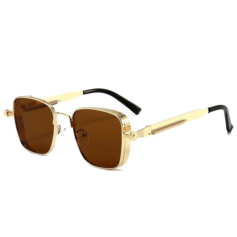 Retro Square-shaped Steampunk Men\'s Sunglasses With Protection Round Face Metal High-end Style Suitable For Advanced Men 8479