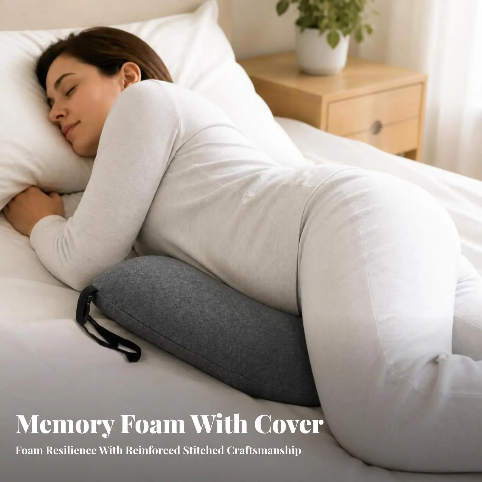 Contoured Support Pillow Memory Foam Cushion for Bed Office Chair Car with Breathable Cover and Easy Carry Strap