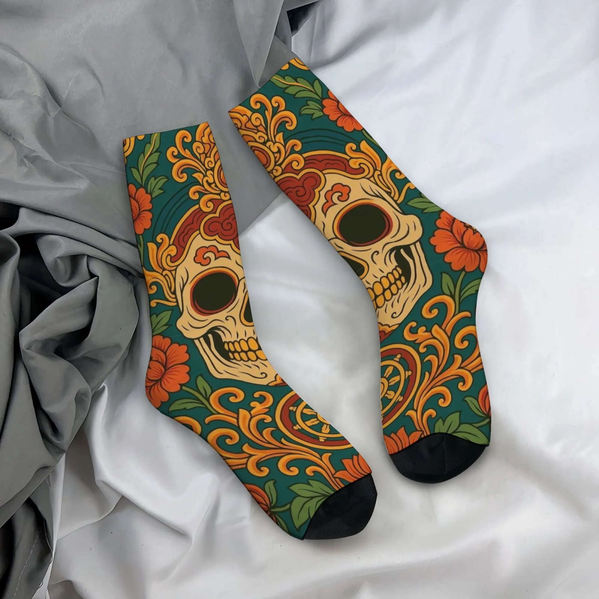 Mexican Day of The Dead Sugar Skull Men's Mid-Calf Socks Retro Pattern Exotic Cultural Style Trendy and Unique Streetwear Socks