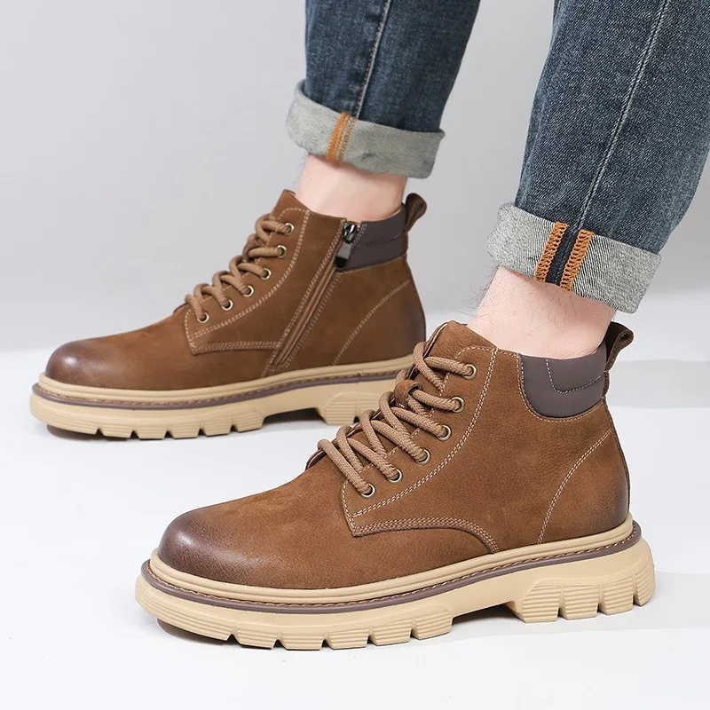 

High End Men's High Top Leather Boots Luxury Motorcycle Riding Boots Star Designed Comfortable Breathable Casual Shoes for Man