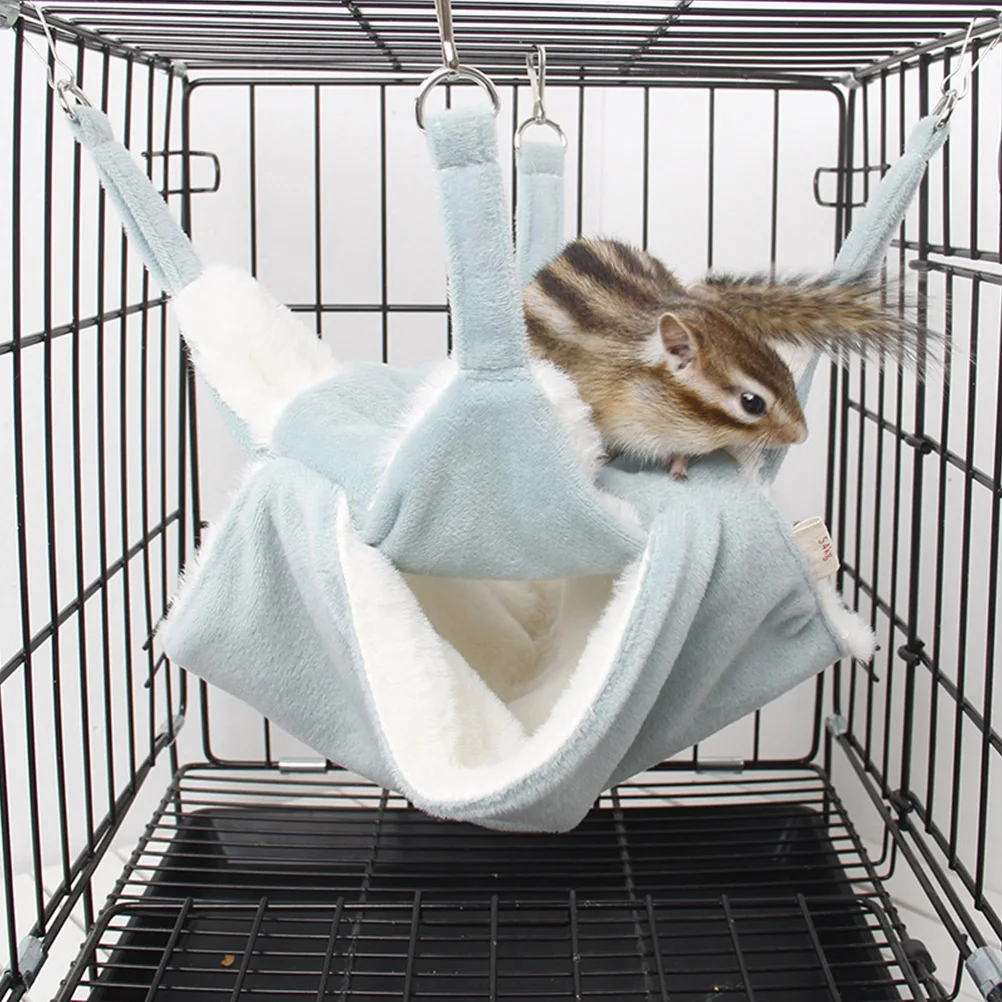 

Warm Flannel Pet Hammock Double Layers Blue Swing Nest Bed Hanging Travel Small Animal House Winter Hamster Bedding Soft