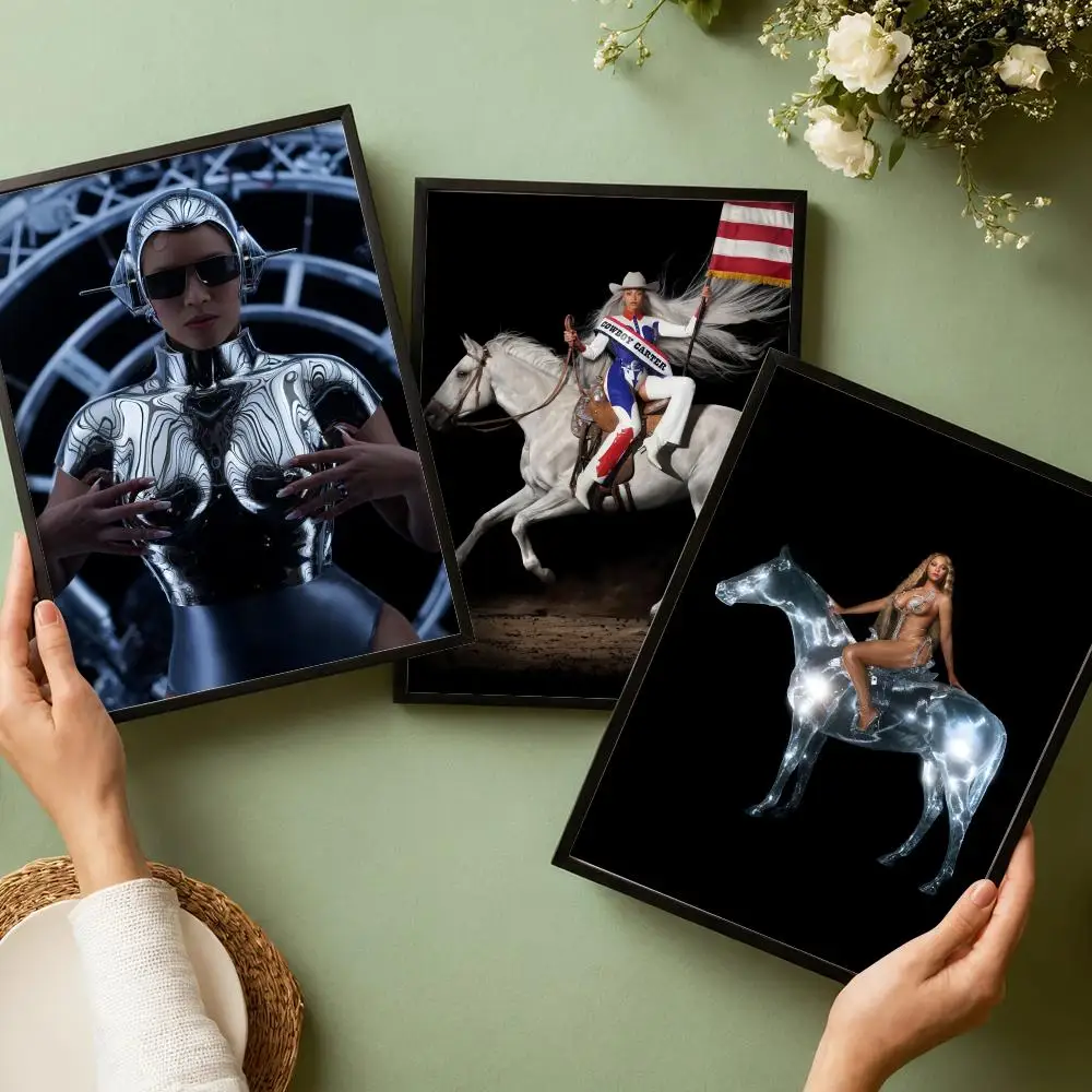 B-Beyonce Cowboy Carter Singer Poster Waterproof Wall Art Sticker for Home Bar Decoration, Self-Adhesive Room Wall Decor Mural