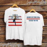 Bruce Springsteen Born in The USA World Tour Tee. Black, Front/back 84 - 85 Tour Art. Soft Cotton, Durable. Classic Rock Lovers