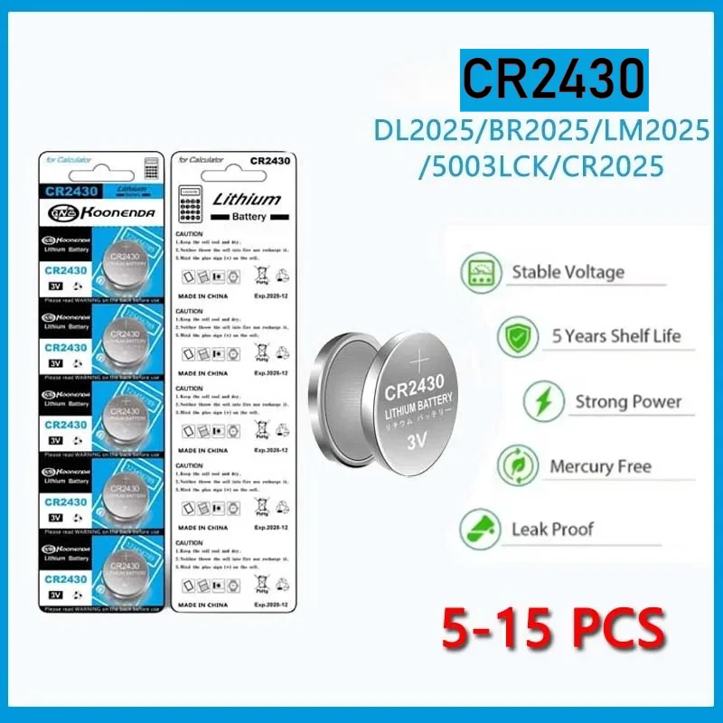 

5/10/15pcs CR2430 3V Lithium Battery DL2430 BL2430 Buttton Coin Cells Batteries for Car Remote Control Motherboard Watch