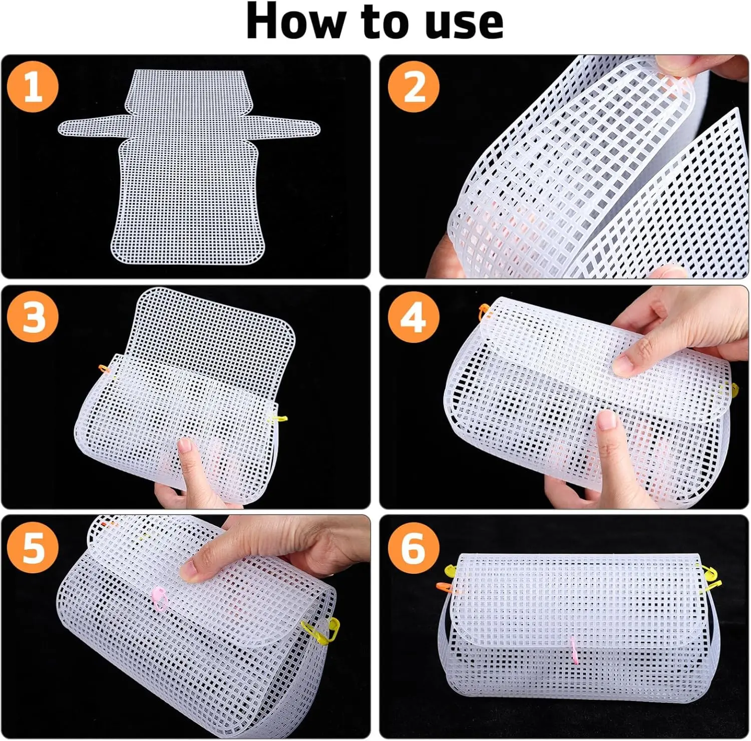 1Set Plastic Mesh Cloth DIY Handcraft Bags Weaving Material Sheet Bag Grid Hook Metal Chain Buckle Knitting Crochet Accessories