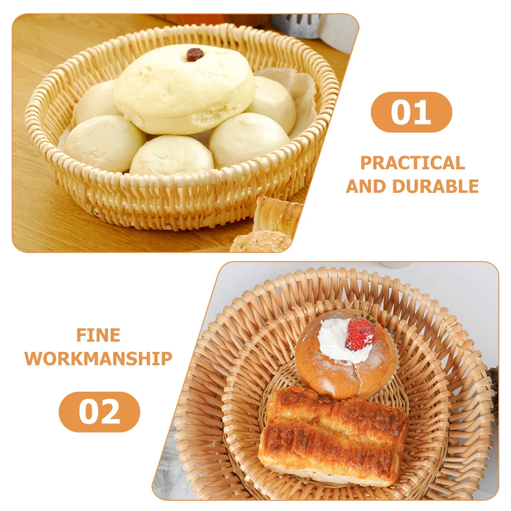 

1 set 1 Set Woven Bread Basket Storage Vegetable Fruit Holder Portable Kitchen Decorative Round Household Large Capacity