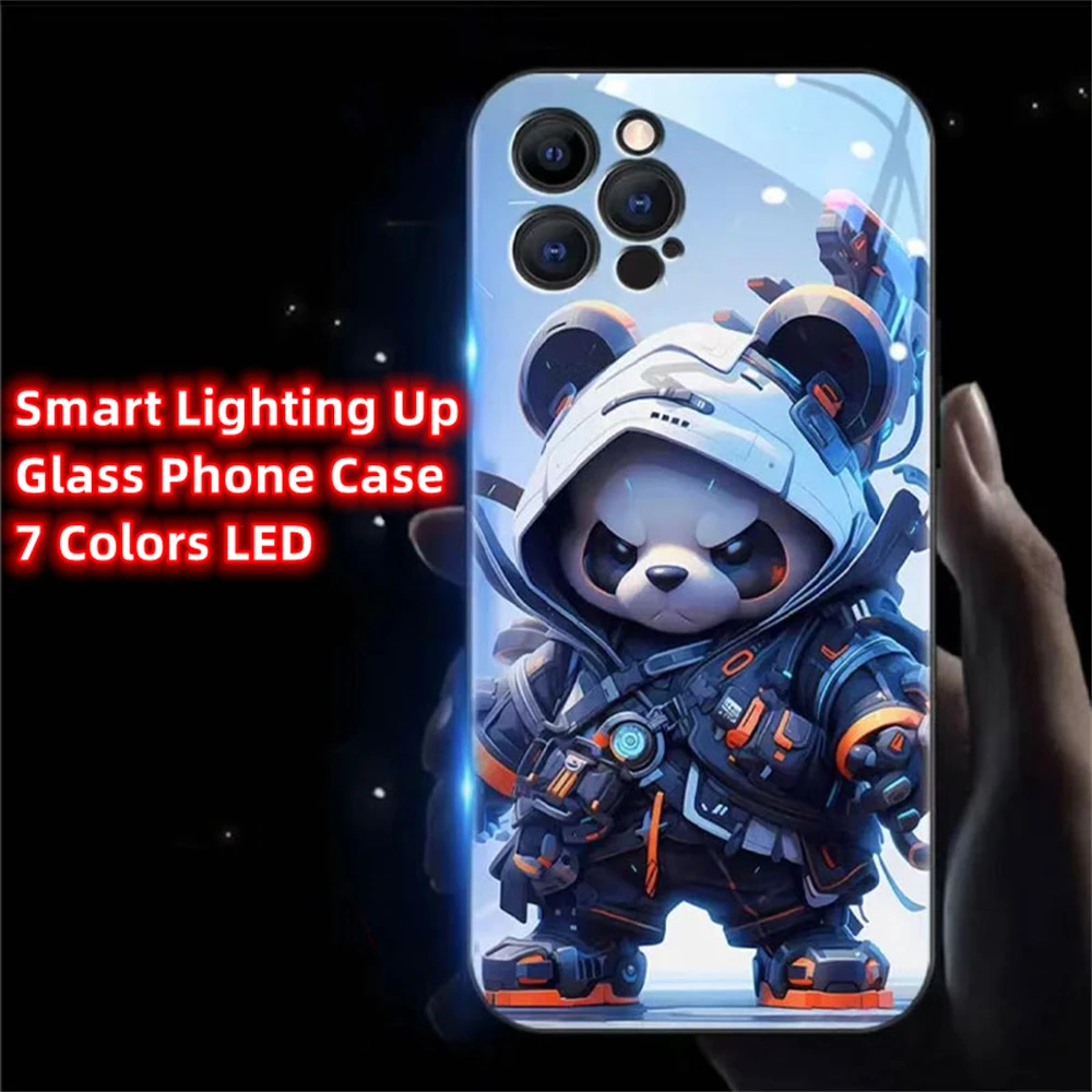 So Cool Panda Warrior Design LED Light Glow Luminous Phone Case For Samsung S24 S23 S22 S21 S20 FE Note 10 20 Plus Ultra A54 A14