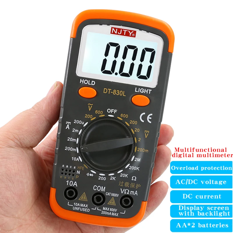 NJTY DT830L Digital Anti-Burn Multimeter, Digital Display Household Multimeter, Compact Pocket High Precision Multimeter