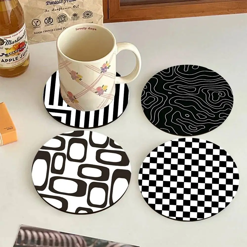 Black And White Line Art Wooden Coasters Heat-resistant And Non-slip Suitable For Restaurants And Cafes And Make Great Holiday
