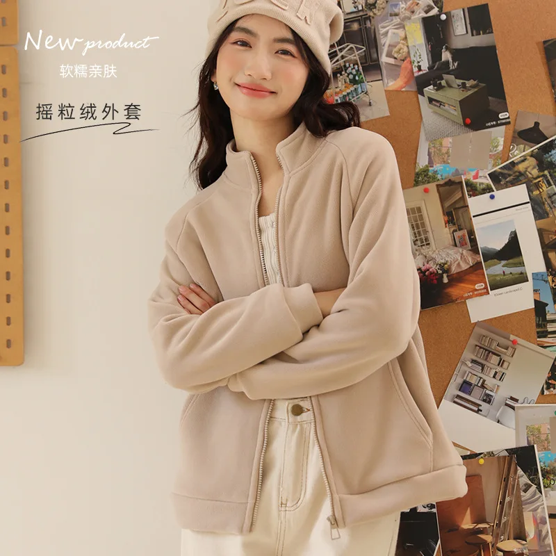 

Autumn and winter thick and plush clothes, women's small fragrant coat, warm fleece cardigan, long sleeved top, casual shirt