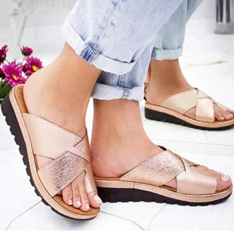 Summer Women Wedges Sandals Premium Orthopedic Open Toe Sandals Vintage Anti-slip Leather Casual Female Platform Retro Slippers