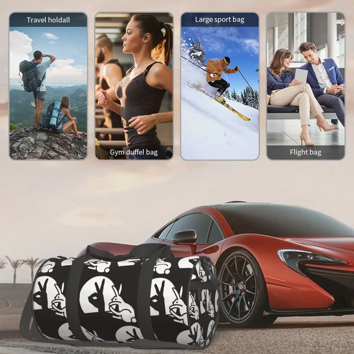 مضحك أرنب ظلال اليد الدمى الفكاهة فن البوب كبير واق من المطر حقيبة قاعة رياضة مقاوم للماء واق من المطر حقائب السفر حقائب اللياقة البدنية