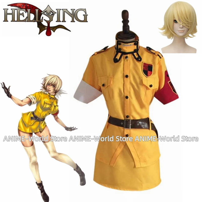 Disfraz de Anime Hellsing Seras Victoria, uniforme amarillo, hecho a medida, cualquier tamaño