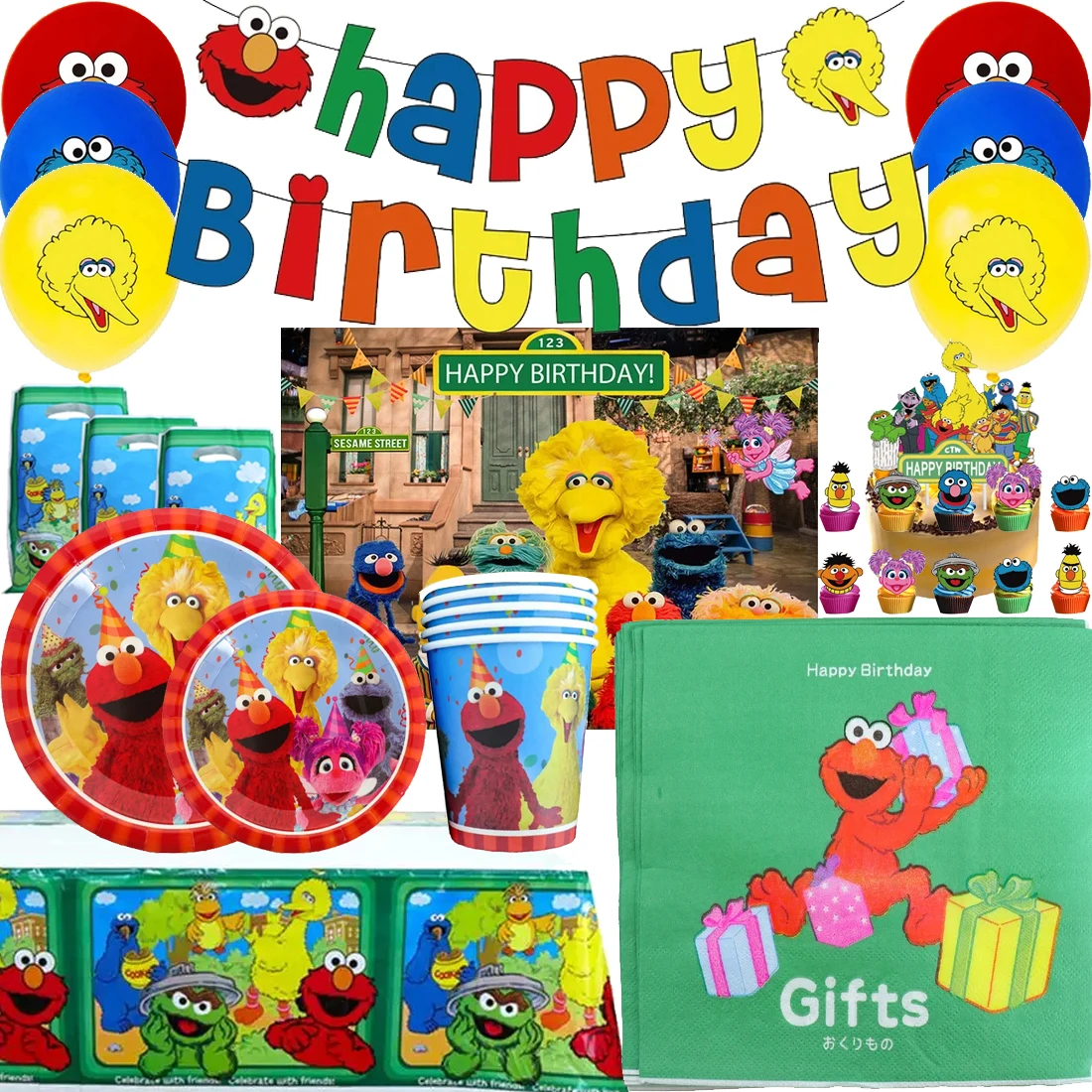 

Cartoon Sesame Street Party Decoration Tableware Paper Plate Cup napkin Straw Balloon Baby Shower Kids Birthday Party Supplies