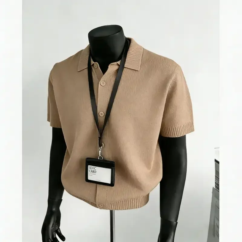 Men's Knit Polo Cardigan Short Sleeve Cool Touch Casual Cleanfit Summer Top
