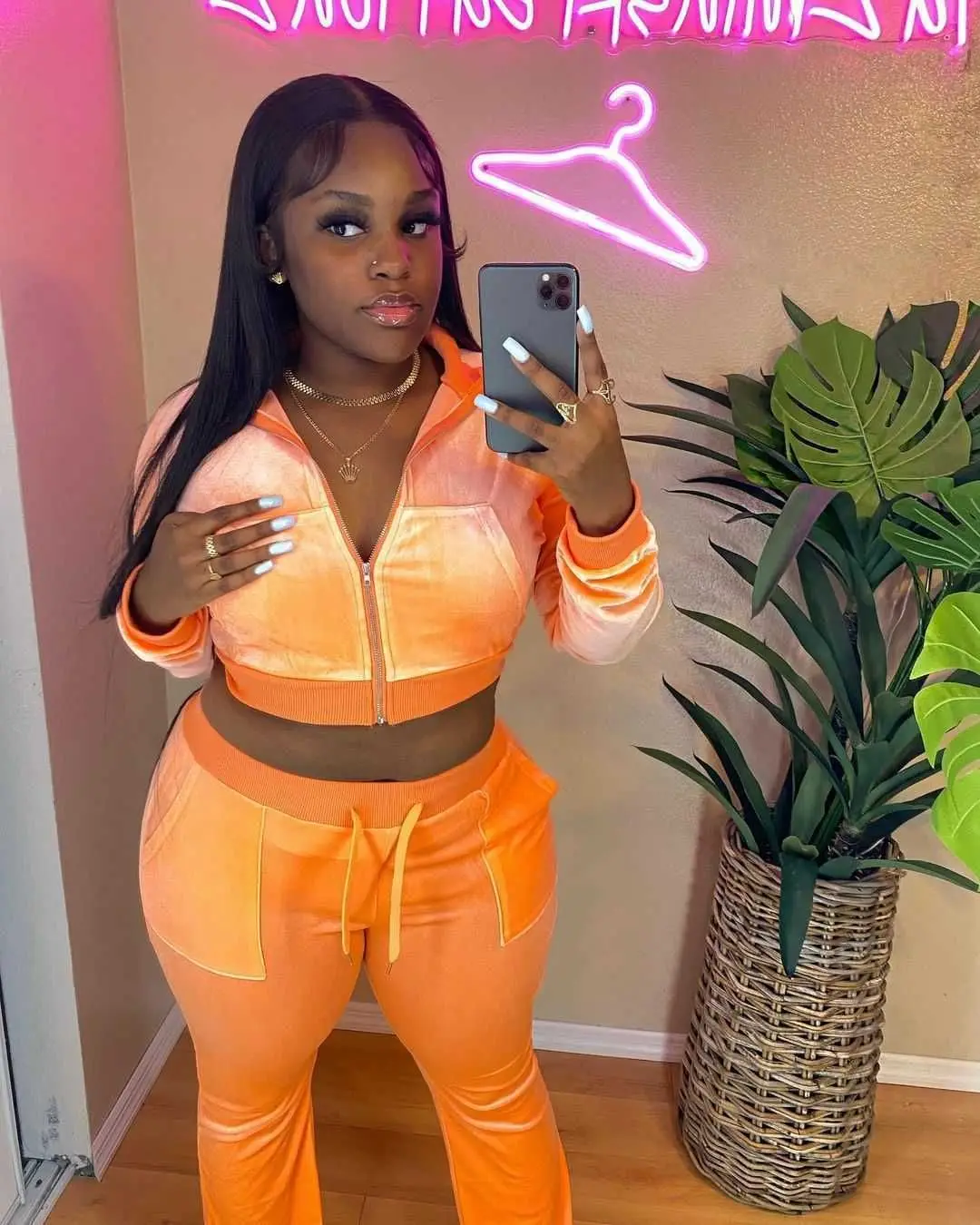 Velvet Women\'s Set Fashion Zipper Long Sleeve Coat And Pants Ladies Sweatsuits Fall Winter Two 2 Piece Sets Outfits Tracksuit
