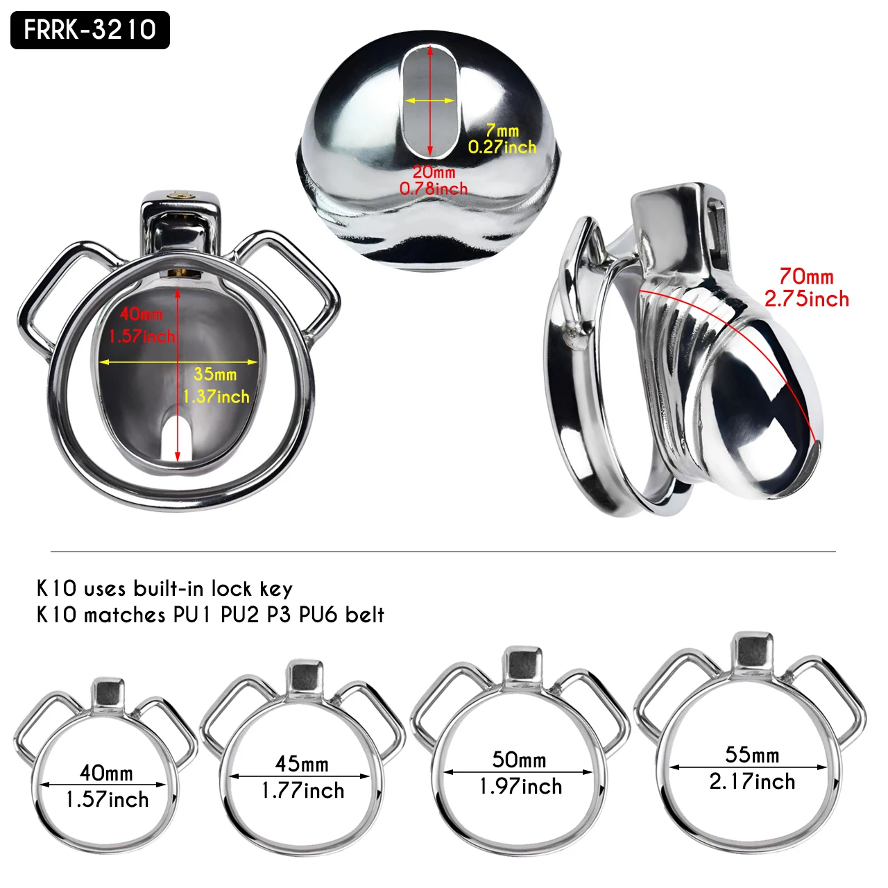 FRRK Male Chastity Cage Device Compatible with K10 Cock Rings with 2 Ears for Couple Penis Shape Cock Cage Erotic BDSM Sex Toys