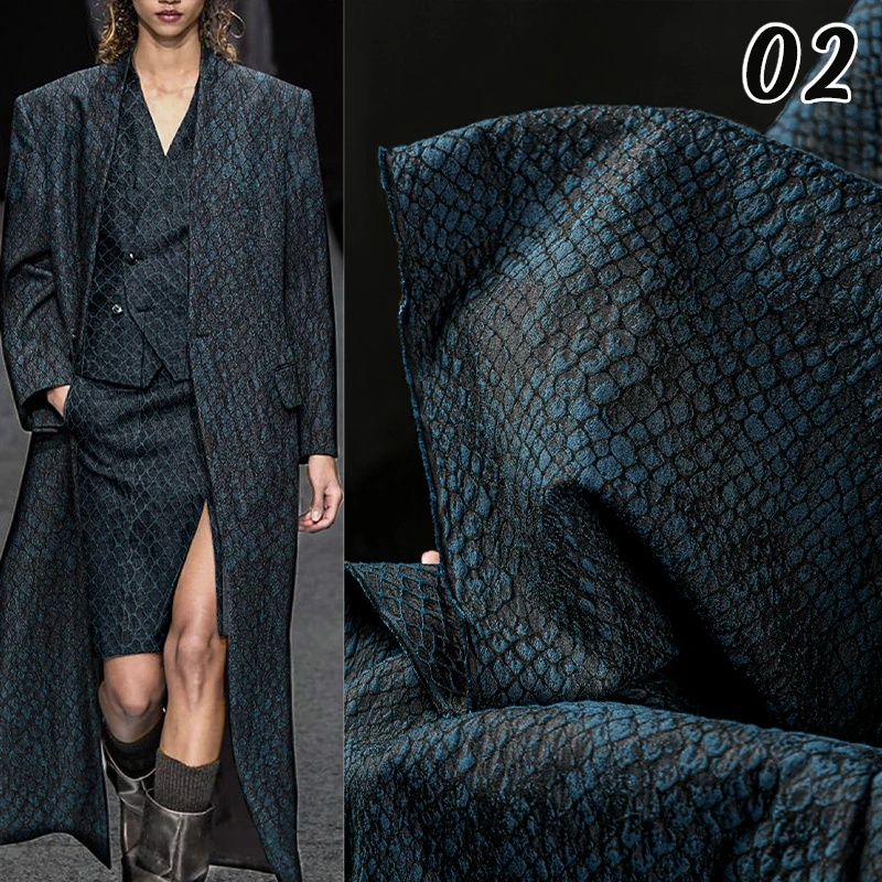 

50*130cm Luxury Apparel Jacquard Fabric Red Black Plaid Snake Skin Texture Vintage Washed Designer Fabric For Diy Sewing Dress