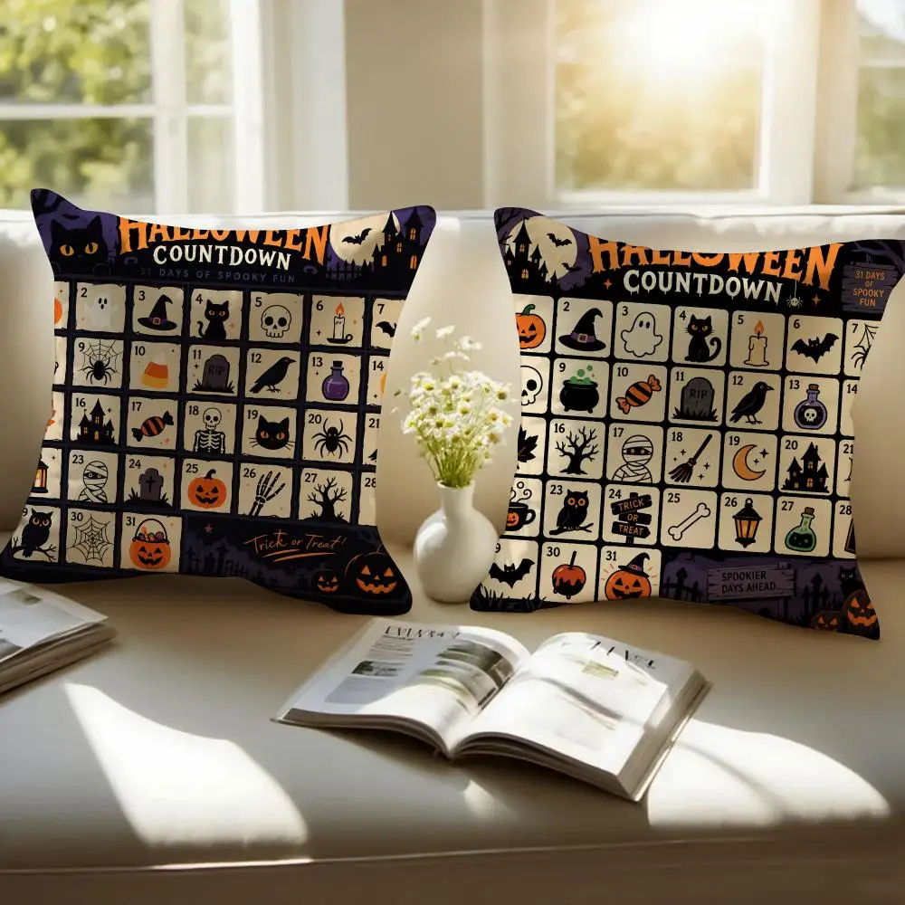 Halloween Calendar Cushion Cover Pillowcase Anti-dustmite Invisible Zipper Short Plush Sofa Cushion