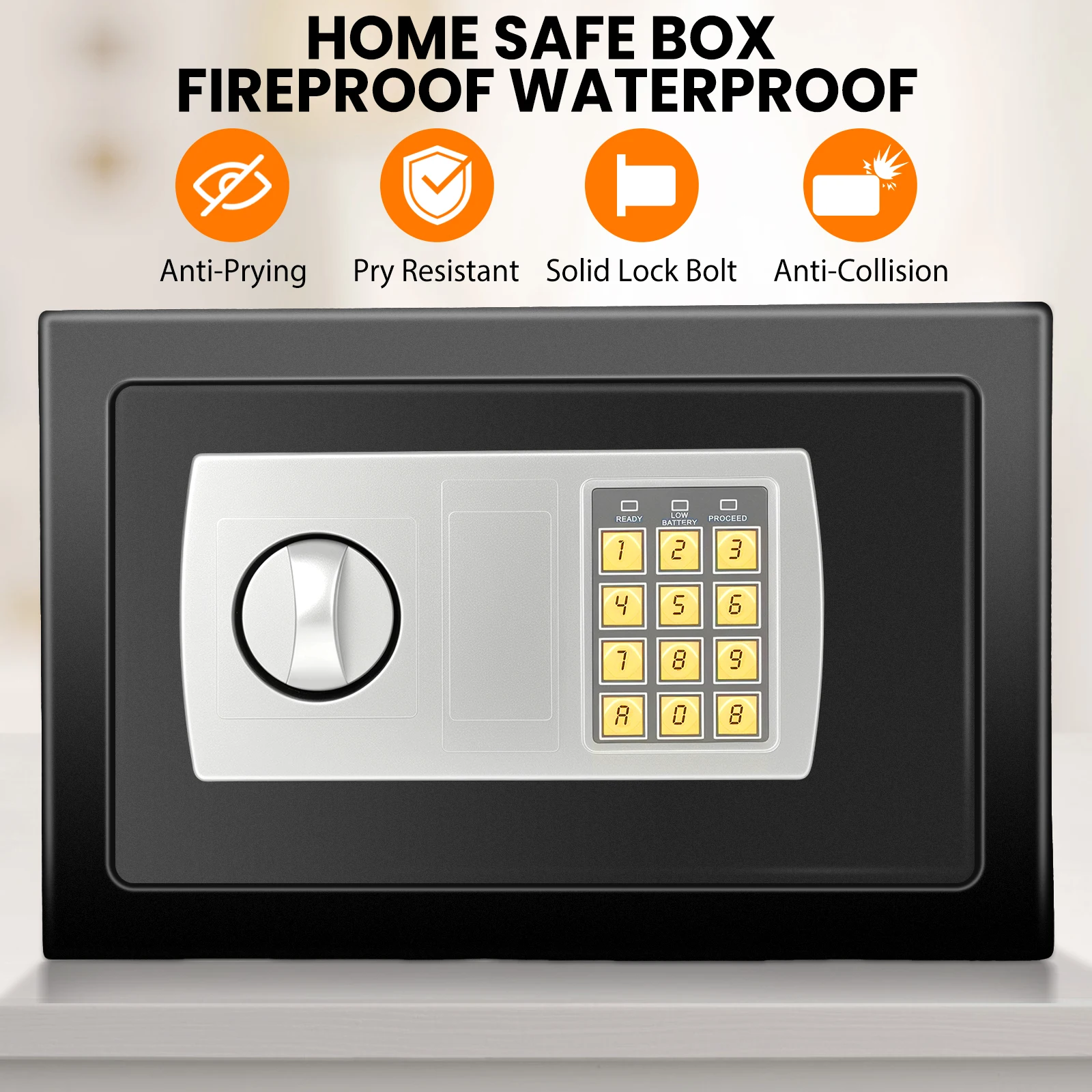 Seeiswork 4.6L/8.5L/16L أثاث آمن قفل مزدوج بت حديد فولاذي آمن مع قفل 2 مفاتيح للأعمال النقدية/المال/المجوهرات #4