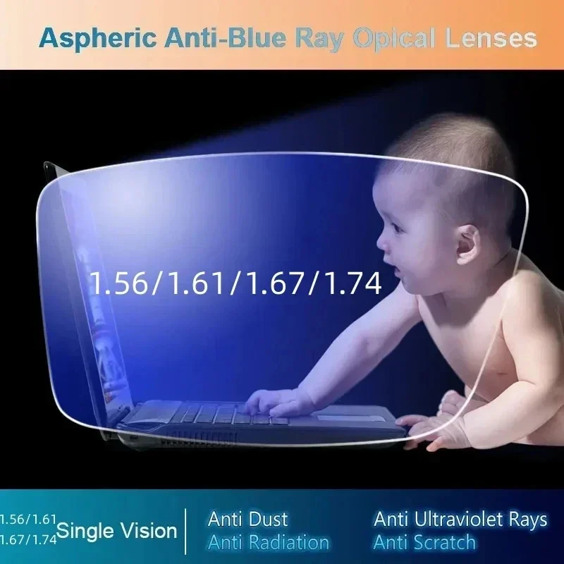 

Customizable Optical Prescription Glasses Anti-blue Ray Lenses Blue Light Blocking 1.56 1.61 1.67 1.74 Resin Lens for Myopia Hyp