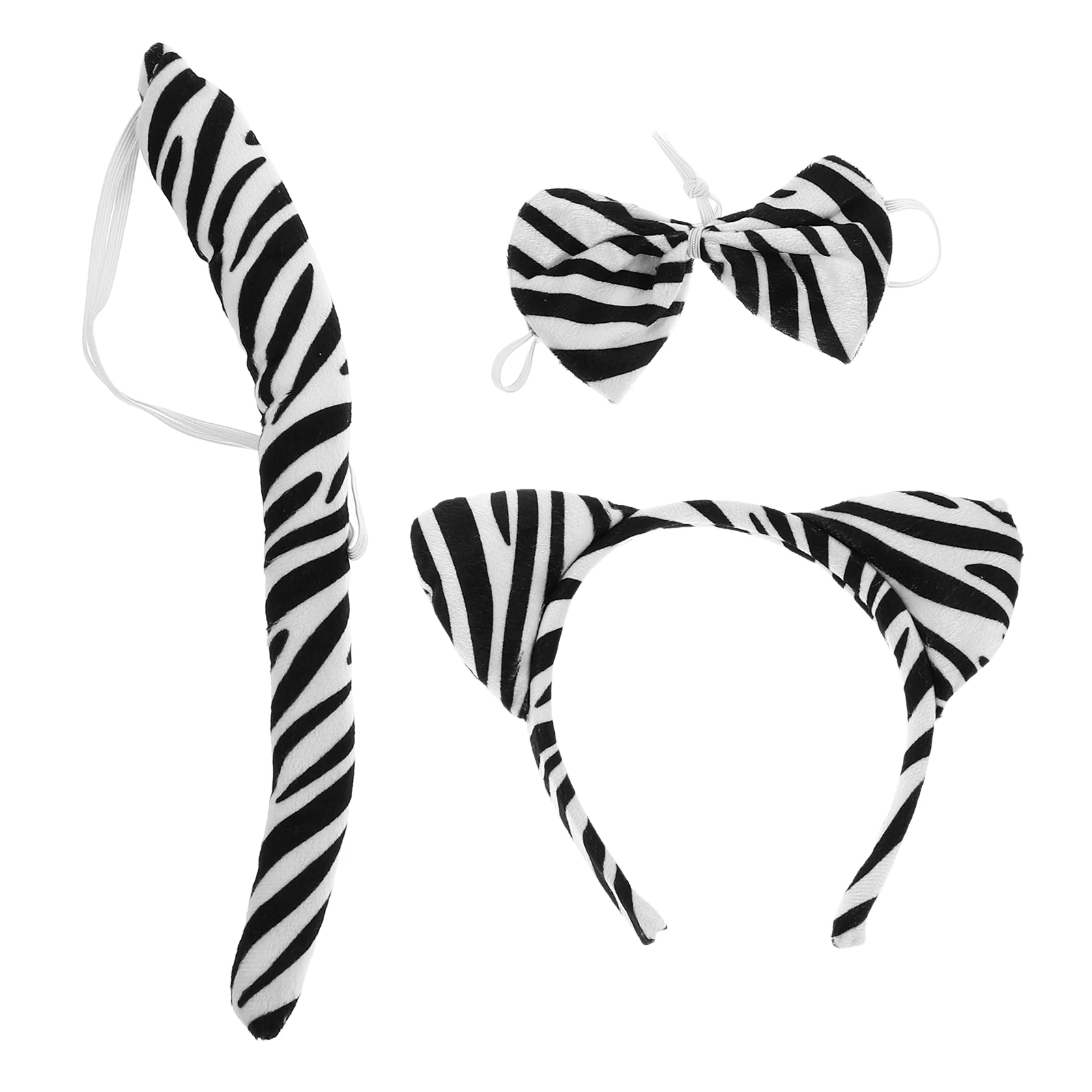 

2 Sets Zebra Headdress Cosplay Costume Animal Headband for Halloween Party Fashion Show Masquerade Photo Props Bow Tie Tail Hair